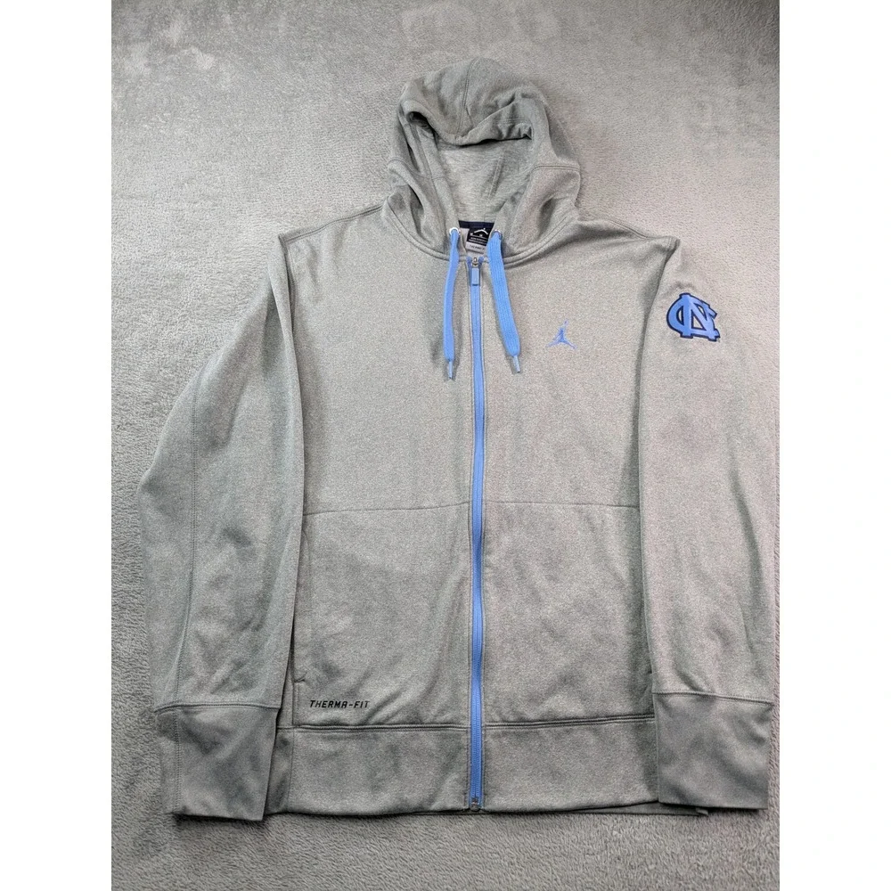 Jordan North Carolina Tar Heels Full Zip Hoodie Mens Mdm Grey Therma-FIT Elite